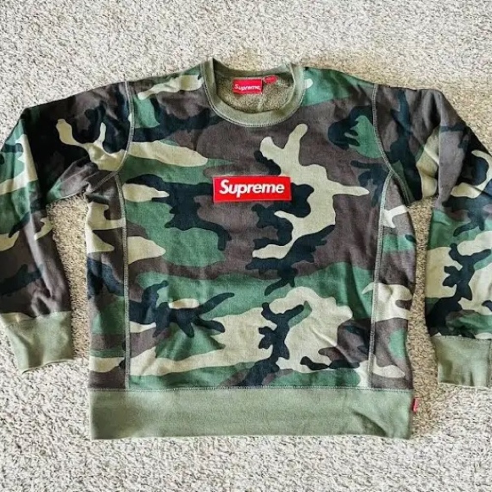 Supreme Green Crewneck Sweater with Camouflage Design